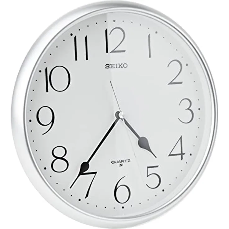Seiko Wanduhr QXA747S, silberne Kunststoffuhr mit 24 cm Durchmesser und antihaftbeschichtetem Aluminium