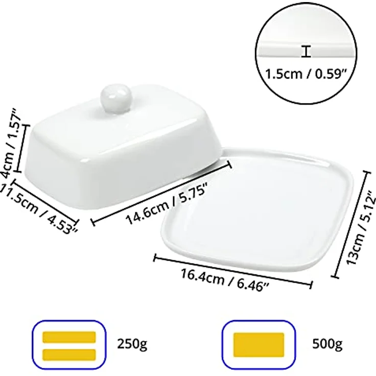 Belle Vous Weiße Butterdose Keramik mit Deckel – Butter Dose aus Keramik mit Griff – Butterdose Butter Deckel Passend für Kleine und Große Butter – Bild 2