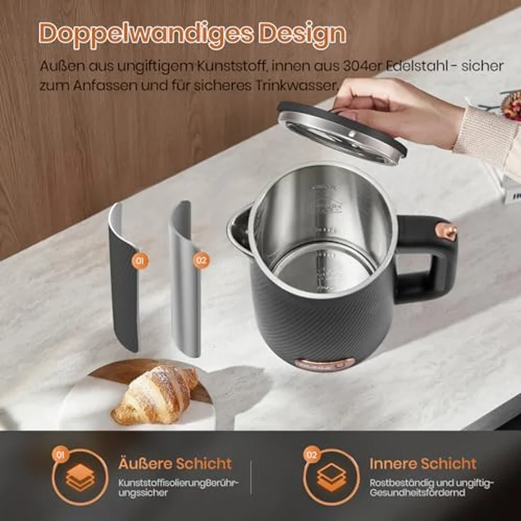 OLEGA Wasserkocher Elektrischer Teekessel 1800W, BPA-frei, 1,8 Liter, Schwarz, sicher und schnellaufheizend mit Abschaltautomatik – Bild 6