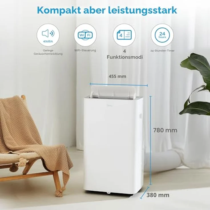 Midea Silent Cool 26 Pro WF Mobiles Klimagerät, 2,6 kW Kühlleistung, App-Steuerung, für Räume bis 80 m³, weiß – Bild 6