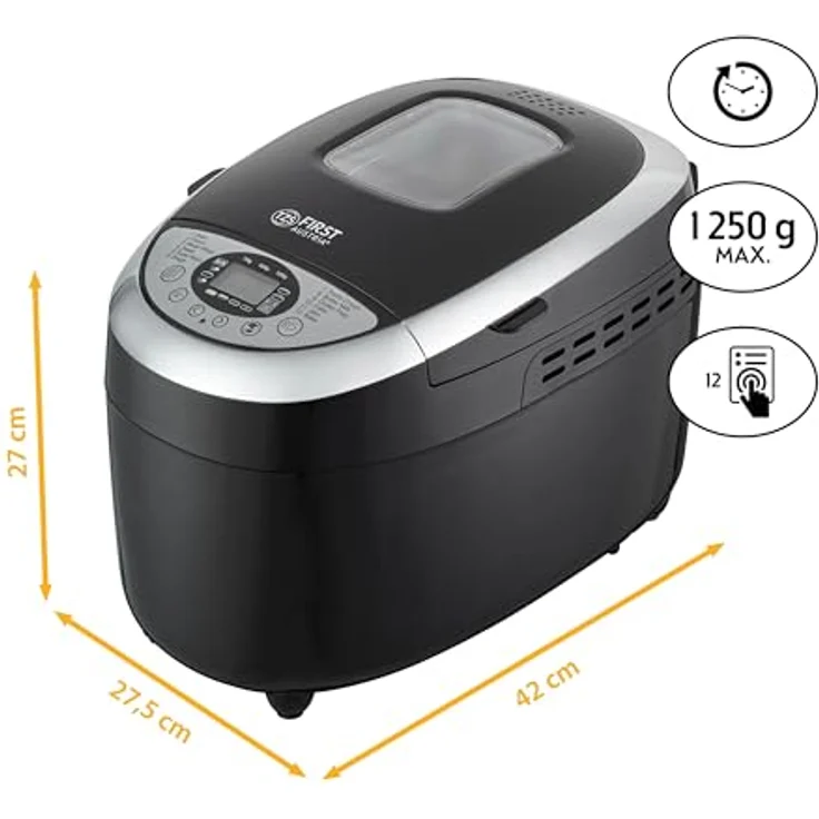 TZS First Austria Brotbackautomat mit 12 Automatikprogrammen, 700g-1000g-1250g Füllmenge, Timer, einstellbare Bräunungsgrade und Warmhaltefunktion - 850W – Bild 3