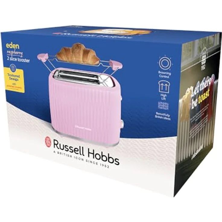 Russell Hobbs Toaster Eden [für 2 Scheiben] (6 Bräunungsstufen, Hebefunktion, Auftau-, Aufwärm- & Stoppfunktion, Krümelschublade, Brötchenaufsatz, Himbeere) 27372-56 – Bild 8