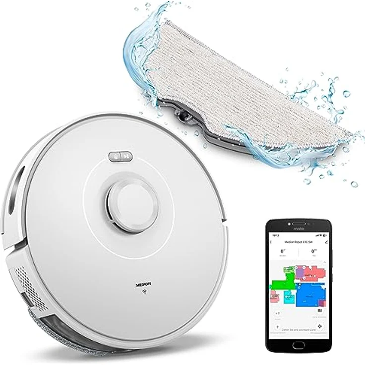 MEDION Saugroboter mit Lasernavigation und Wischfunktion X10 SW (Starke 2.700Pa Saugkraft, 2in1 Roboterstaubsauger, präzise Kartenerstellung, Go & No Go Bereiche, mehrere Etagen) – Bild 1