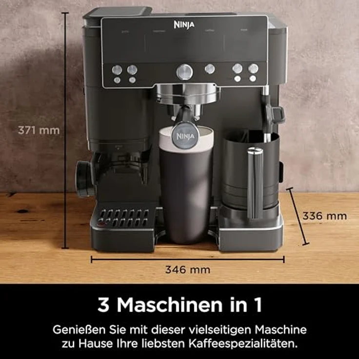 Ninja Luxe Café Premier ES601EUBK, Siebträgermaschine mit integriertem Kegelmahlwerk, Dual Froth System und automatischer Getränkeanpassung, Schwarz – Bild 2