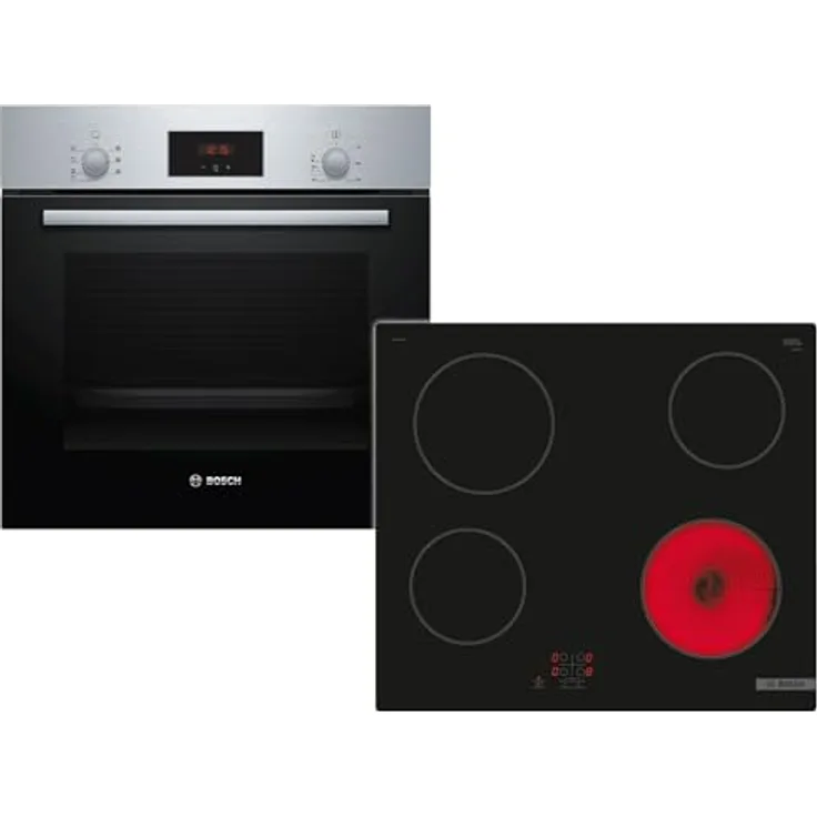 Bosch HBD231BR61 Set Backofen HBF133BR0 mit 5 Backofenfunktionen + Glaskeramikkochfeld PKE61RAA2E, 60 cm, rahmenlos, EcoClean Direct