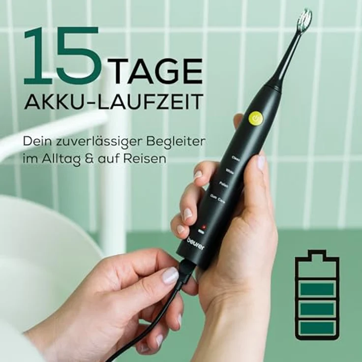 Beurer SC 30 Green Planet Jet Black, Schallzahnbürste mit 80.000 Schwingungen, 4 Reinigungsprogrammen und USB-C Ladekabel – Bild 4