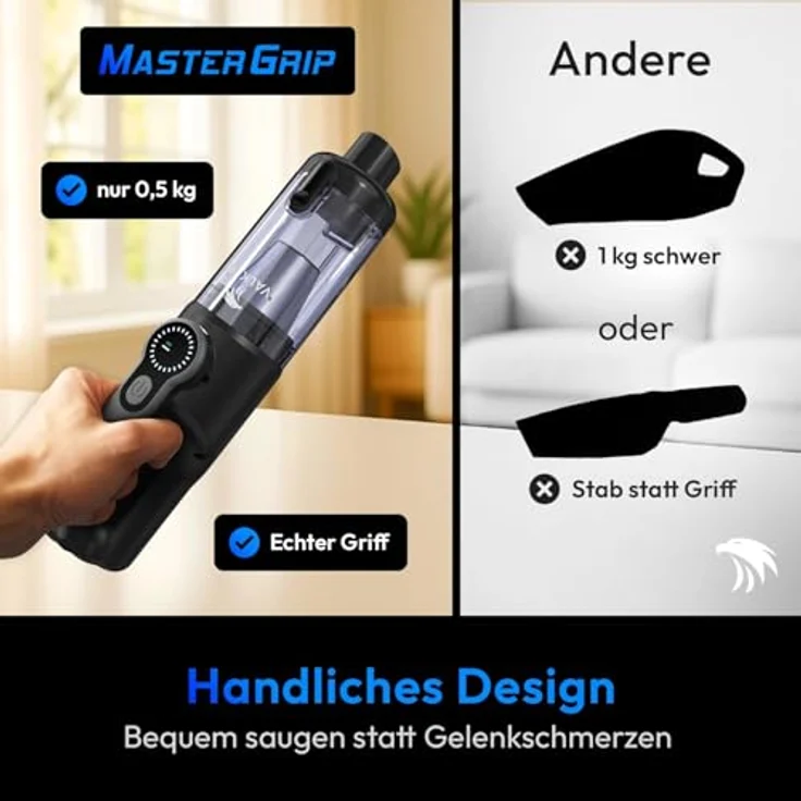VALKER Handstaubsauger MasterGrip, Akku mit 80000 RPM, starke Saugleistung, 30 min Akkulaufzeit, leicht und ergonomisch – Bild 4