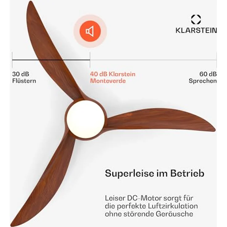 Klarstein Monteverde Deckenventilator mit Beleuchtung und Fernbedienung, Smart App-Steuerung, dimmbares Licht, 6 Geschwindigkeiten, Sommer- & Wintermodus, 132cm, Walnuss – Bild 5