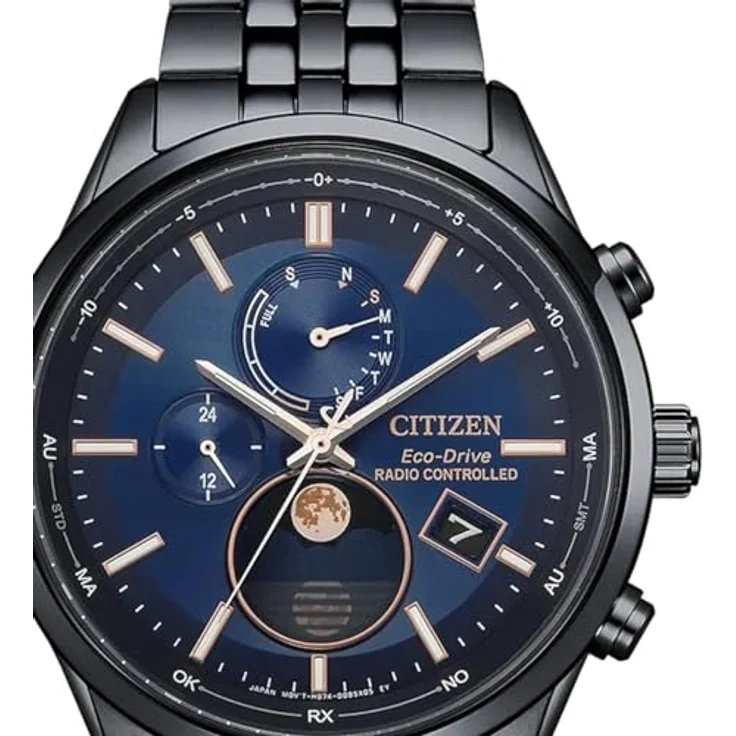 Citizen BY1035-56L Herren Funk-Solar Uhr mit Mondphase, schwarzes Edelstahlgehäuse, blaues Zifferblatt, 10 ATM wasserdicht – Bild 2