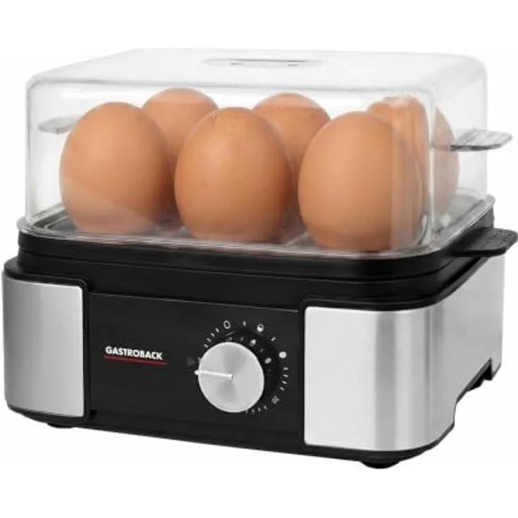 Gastroback Eierkocher EasyCook 6, Automatisches Eierkochen, Pochierfunktion, 6 Eier Kapazität, Schwarz/Edelstahl