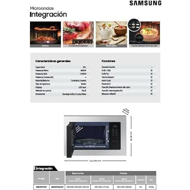 Samsung Mikrowelle mit Grill MG23A7013CT-EC, Einbaugerät, 23 Liter Garraum, 800 Watt, silber schwarz, Emaille – Bild 9