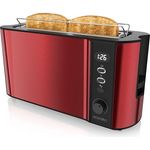 Arendo Toaster Langschlitz 2 Scheiben 1000W Karminrot Metallic - Defrost Funktion - Doppelwandgehäuse - Bräunungsgrade 1-6 - Display mit Restzeitanzeige