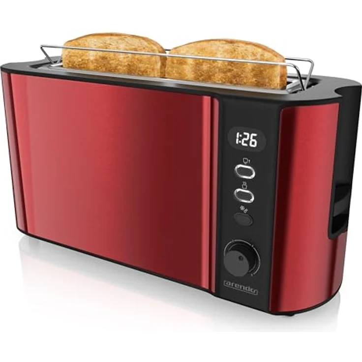 Arendo Toaster Langschlitz 2 Scheiben 1000W Karminrot Metallic - Defrost Funktion - Doppelwandgehäuse - Bräunungsgrade 1-6 - Display mit Restzeitanzeige – Bild 1