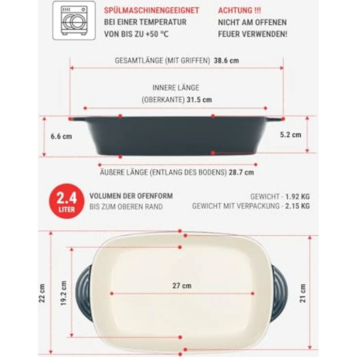 RESTO Kitchenware Fornax Backform, rechteckige Auflaufform, spülmaschinengeeignet, für Kuchen, Lasagne, Brownie, 1-tlg. – Bild 3