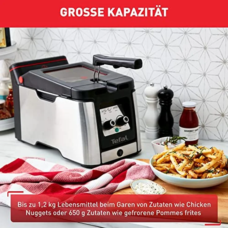 Tefal FR600D Clear Duo Fritteuse, frittieren mit weniger Rauch und Gerüchen, Kapazität 1,2 Kg, Thermostat, Timer, großes Sichtfenster ohne zu Beschlagen, Spülmaschinenfest, Schwarz/Edelstahl – Bild 2