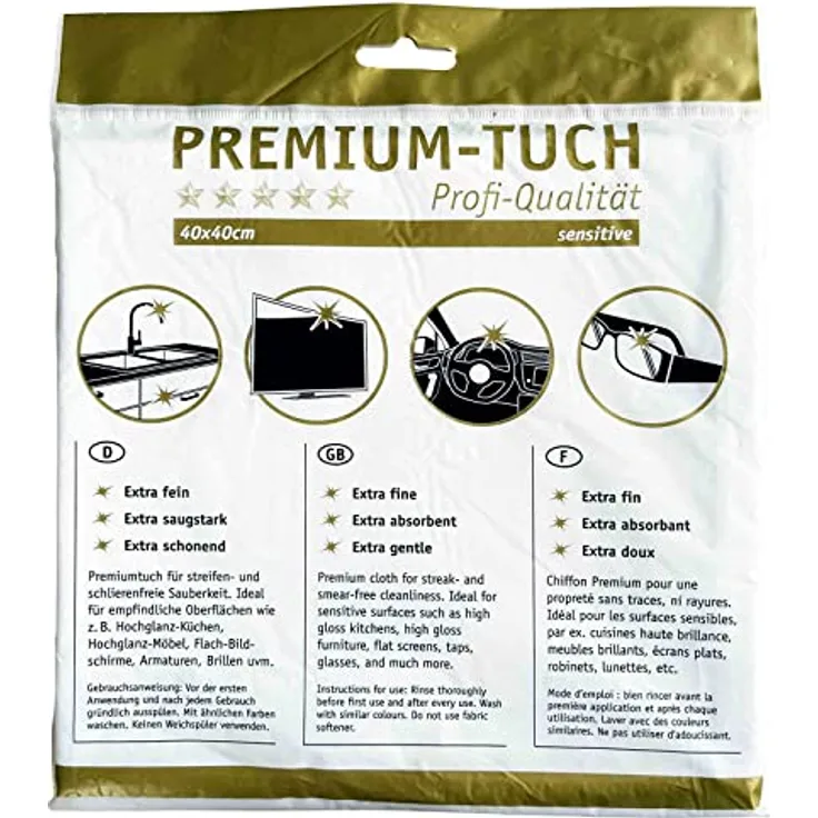 HOTREGA Premium-Tuch sensitive 40x40cm, Microfasertuch, saugstark, streifen- und schlierenfrei, antibakteriell