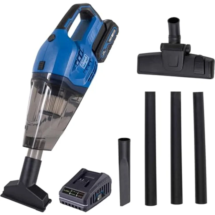 Scheppach C-HVC150-X Akku Handstaubsauger 20V, 10 kPa Absaugleistung, 560ml Staubfangbehälter, inkl. 3 Düsen & Verlängerungsrohren, mit 2Ah Akku & Ladegerät – Bild 1