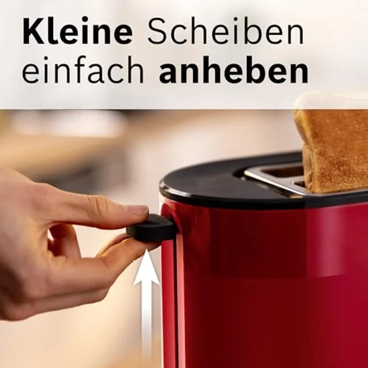 Bosch Kompakt Toaster MyMoment TAT2M124, integrierter Brötchenaufsatz, mit Auftaufunktion, mit Abschaltautomatik, Liftfunktion, Brotzentrierung, perfekt für 2 Scheiben, 800 Watt, Rot matt – Bild 5