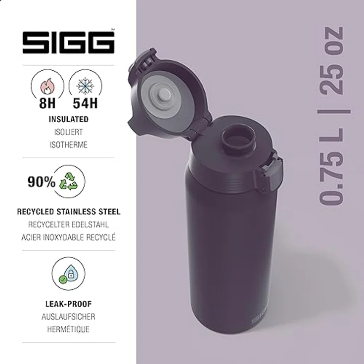 SIGG - Isolierte Trinkflasche - Shield Therm One Nocturne - Für kohlensäurehaltige Getränke geeignet - Auslaufsicher - Spülmaschinenfest - BPA-frei - 90% recycelter Edelstahl - Dunkel Violett - 0.75L – Bild 2