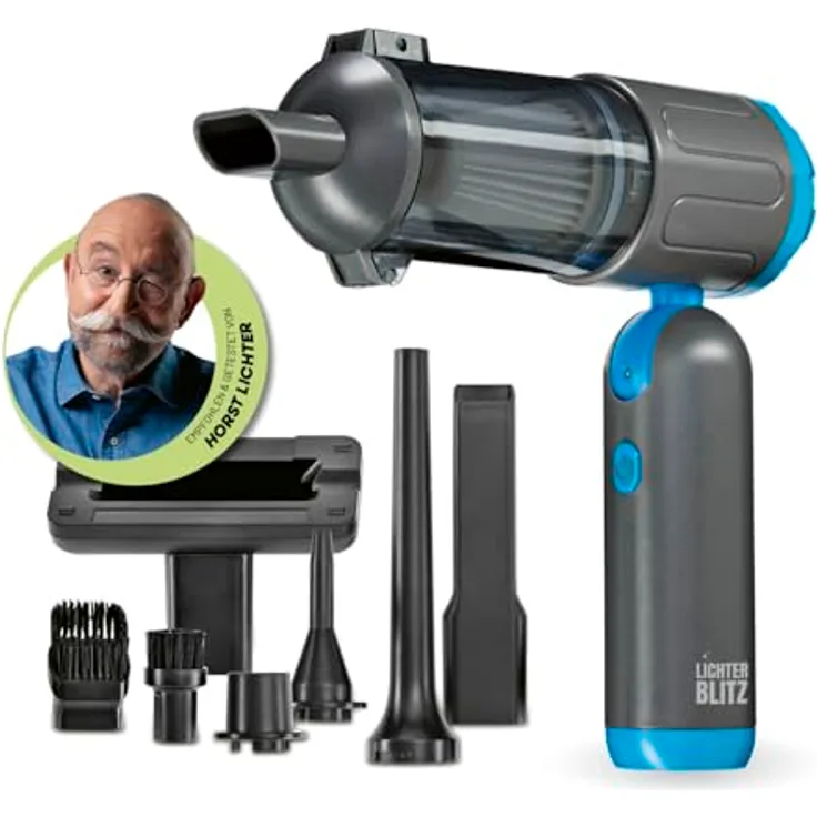 LICHTERBLITZ Handstaubsauger mit Faltfunktion, 4,5 kPa Saugkraft, 7 Aufsätzen, HEPA-Filter und LED-Licht – ideal für Auto und Haushalt, Akku mit Saug- und Gebläsefunktion
