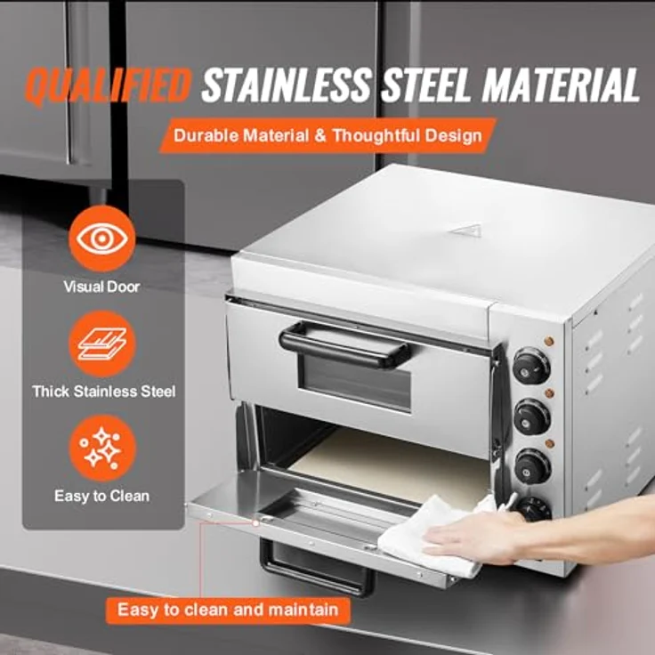 VEVOR Kommerzieller Pizzaofen FY-EP-2, elektrischer Edelstahl-Pizzaofen mit 2-lagigem Design, 16 Zoll und präziser Temperatursteuerung, Silber – Bild 5
