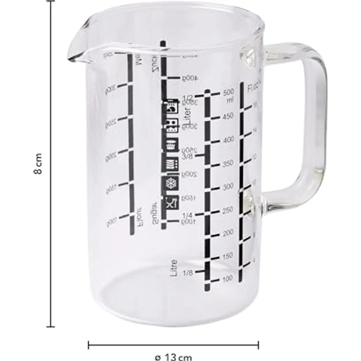 wenco Glas-Messbecher 500 ml, hitzebeständig, mit zwei Skalen in verschiedenen Maßeinheiten, transparent, spülmaschinengeeignet – Bild 2
