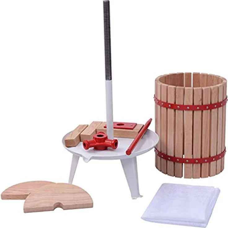 vidaXL Obstpresse 18 L, Holz-Obst- und Weinpressanlage mit Gusseisen-Spindel und Stahlbodenplatte – Bild 2