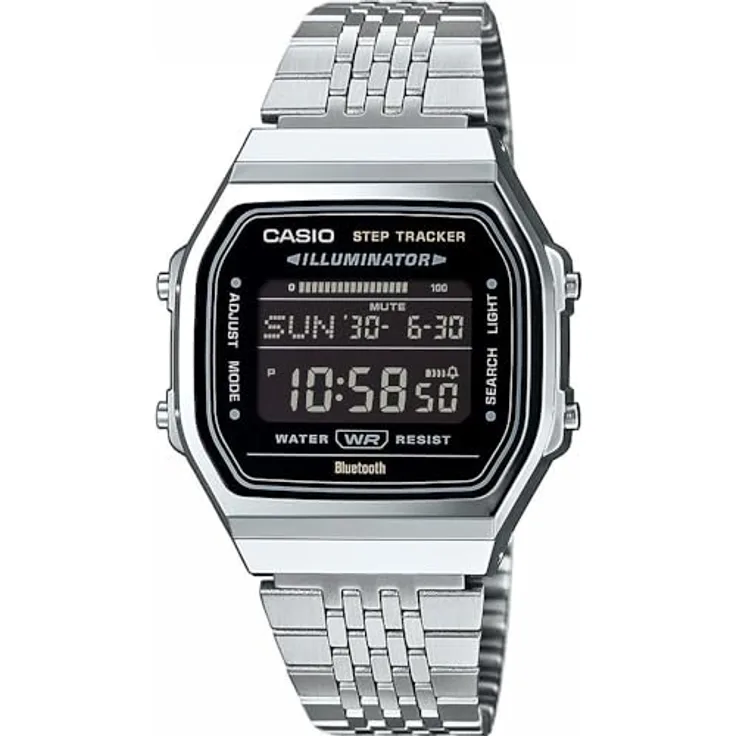 Casio Watch ABL-100WE-1BEF, Vintage Digitaluhr mit Kalenderfunktion und Bluetooth, Silber