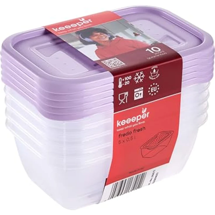 keeeper fredo fresh Frischhaltedosenset, 5-teilig, lebensmittelecht, 5 x 0,5 l, Violett – Bild 1