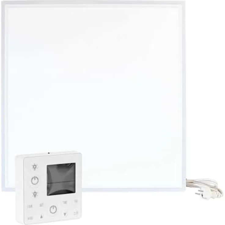 Wiltec Infrarot Deckenheizung 370 W, Infrarotheizung Deckenmontage mit LED-Beleuchtung, 65,5 x 63 x 3,5 cm, Thermostat, in Silber