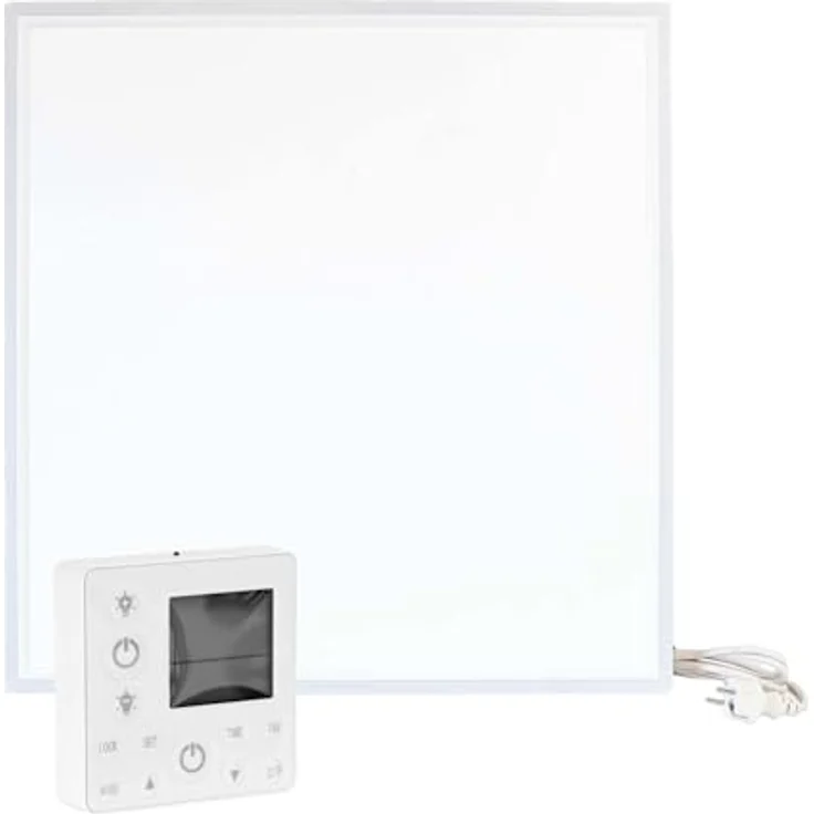 Wiltec Infrarot Deckenheizung 370 W, Infrarotheizung Deckenmontage mit LED-Beleuchtung, 65,5 x 63 x 3,5 cm, Thermostat, in Silber – Bild 1