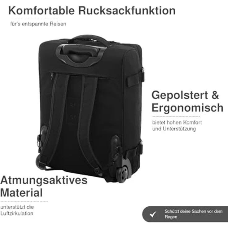SONS OF ALOHA 3 in 1 Backpacker Rucksack mit Rollen - Handgepäck Koffer Kane Hybrid Boardgepäck, wasserabweisendes recyceltes PET, schwarz – Bild 3