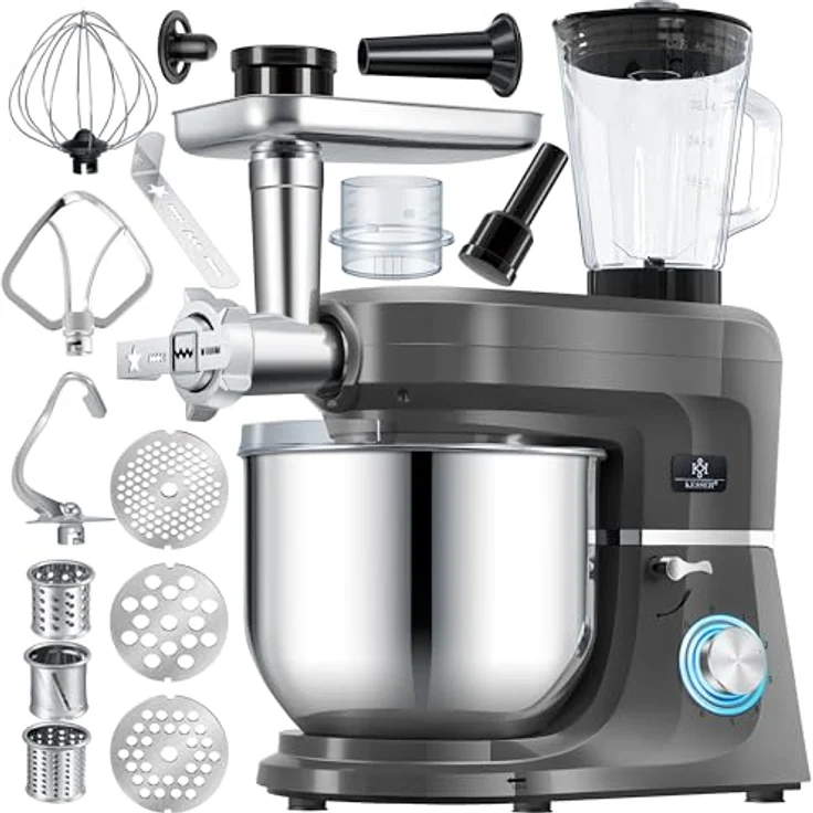 KESSER® K-KM 3000, 3 in 1 Universal Küchenmaschine mit 5,5L Edelstahl-Schüssel, Fleischwolf, Entsafter und Zubehör, 1500 Watt, 6 Geschwindigkeitsstufen, Spritzschutz – Bild 1
