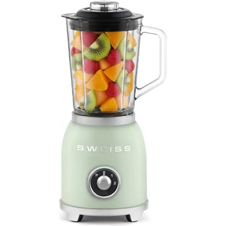 SWEISS Blender Smoothie Vintage MXV7, 1000 W, 2 Geschwindigkeiten, Pulsfunktion, 6 Edelstahlklingen, 1,5 L Glasbehälter, rutschfeste Füße, Sicherheitsverschluss, Grün – Bild 1