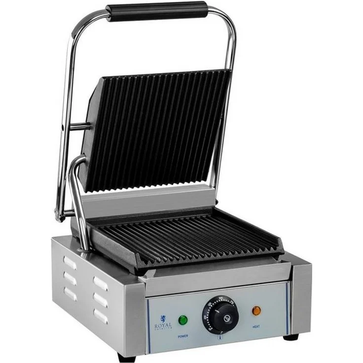 Royal Catering Kontaktgrill geriffelt 1800W Gastro Panini Toaster Elektro Grillplatte in Edelstahl, 1800 W – Bild 1