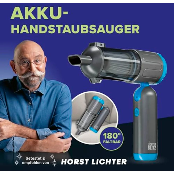 LICHTERBLITZ Handstaubsauger mit Faltfunktion, 4,5 kPa Saugkraft, 7 Aufsätzen, HEPA-Filter und LED-Licht – ideal für Auto und Haushalt, Akku mit Saug- und Gebläsefunktion – Bild 2