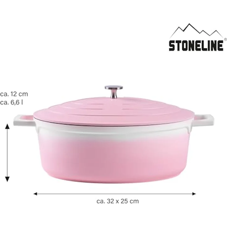 STONELINE Cocotte Bräter mit Deckel Induktion 32 cm, 6,6 L, Aluguss Topf beschichtet mit echten Steinpartikeln, Bratentopf Schmortopf mit Deckel Backofengeeignet, für alle Herdarten, Rosa – Bild 4