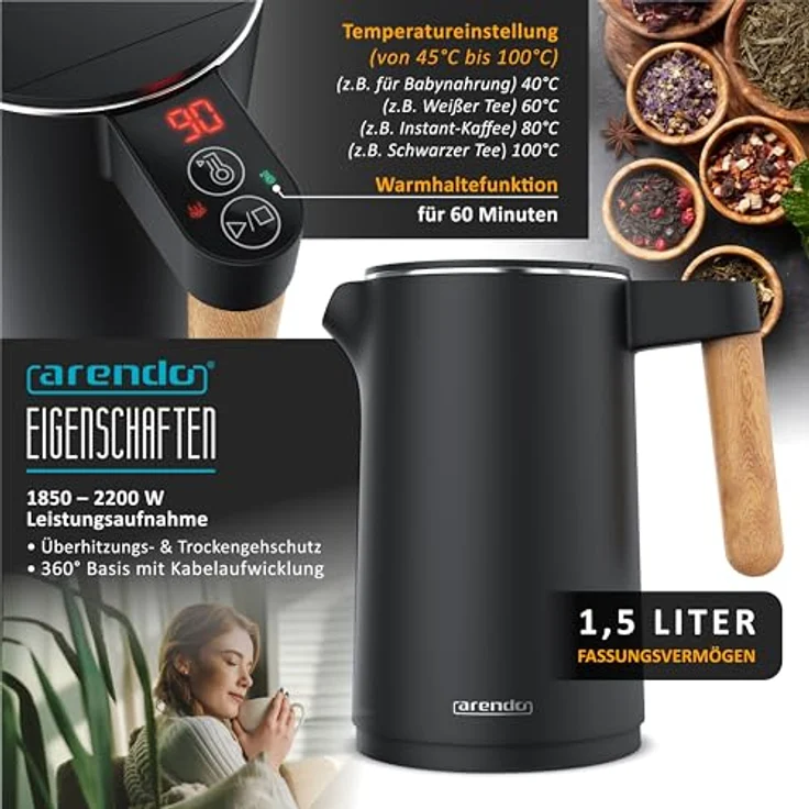 Arendo Sevencook Edelstahl Eierkocher, 7 Eier, 400 W, Härtegrad einstellbar, Warmhaltefunktion – Bild 2