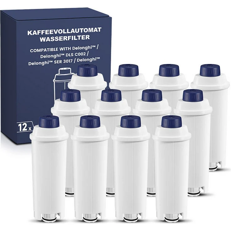 Filswa Wasserfilter 12er Pack, kompatibel mit De'Longhi Kaffeemaschinen ECAM, ETAM, EPAM, ESAM, BCO, EC-Serie, reduziert Kalkbildung für bessere Kaffeequalität