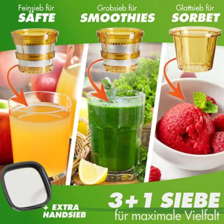 Nutrilovers NUTRI-PRESS NO.1, Slow Juicer mit 3 Sieben, sehr leise, BPA-frei, 200 W, Testsieger Saftausbeute – Bild 3