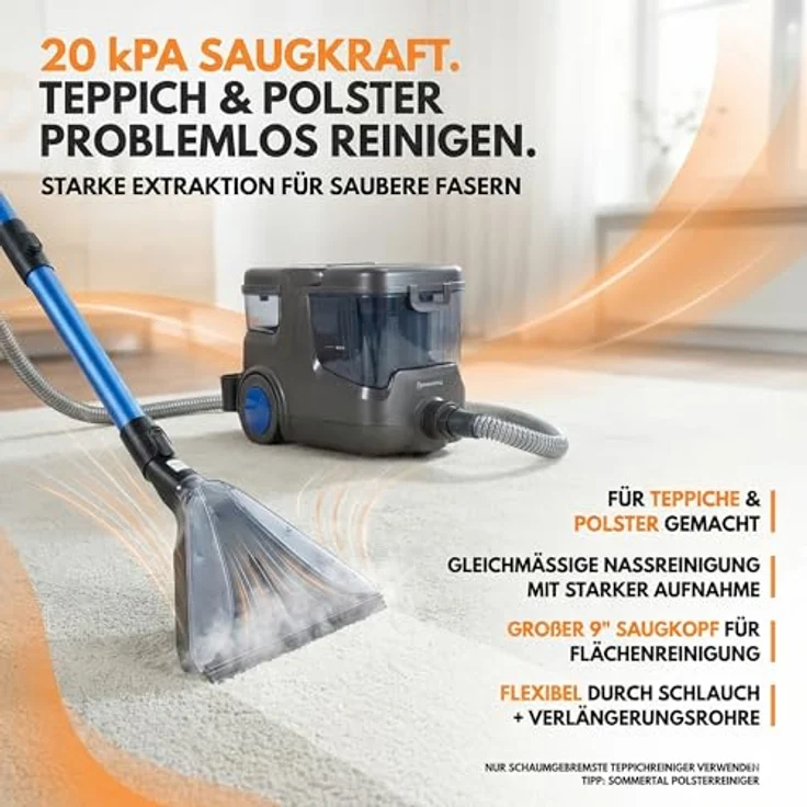 Sommertal HYDRO 9000 MAX, Teppichreinigungsgerät mit 1000W, Dampfsauger und Nasssauger, 20 kPa, 2-Tank-System, umfangreiches Zubehör – Bild 3