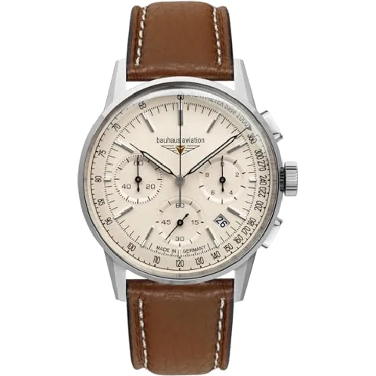 Bauhaus Herrenuhr Aviation Chronograph Braun 2376-5, Edelstahl Gehäuse, Kalender, Japanisches Quarz-Uhrwerk