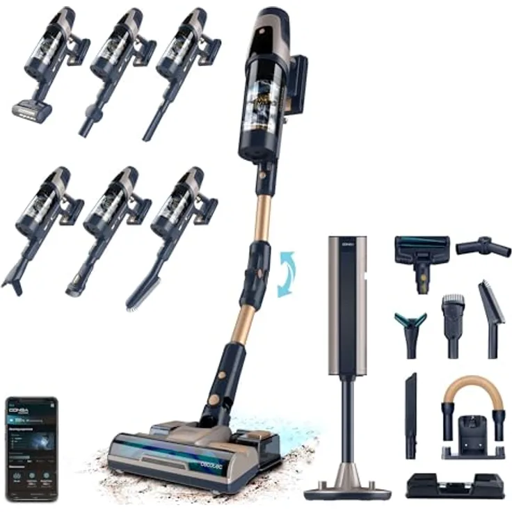 Cecotec RZ90 AI AquaPet Flex Connected, Stielstaubsauger mit Selbstentleerungsstation, 310 AW, 850 W, flexibles Saugrohr, App-Steuerung, herausnehmbarer Wassertank und Tierbürste