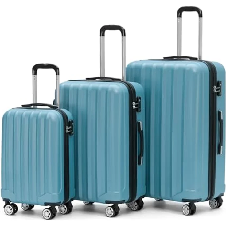 BEIBYE TSA-Schloss 2080, 3-teiliges Reisekofferset mit Hartschale und Zwillingsrollen, Ice Blue – Bild 1