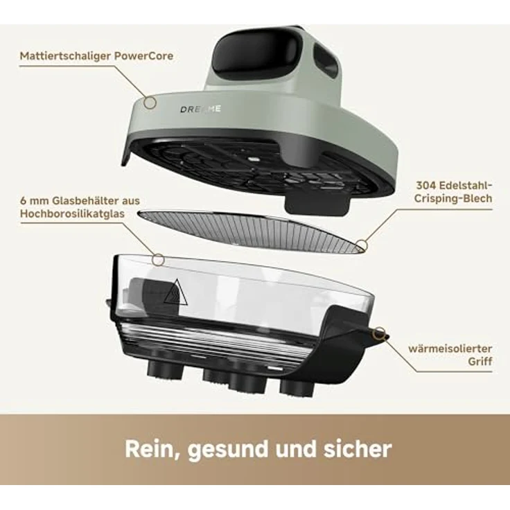 dreame Tasti AirFryer 5-in-1, tragbare Glas-Heißluftfritteuse mit 2 Behältern (2,5 L + 4,5 L), 3D-Heißluft-Technologie, spülmaschinengeeignet, 360°-Panorama-Ansicht, 6 mm Borosilikatglas – Bild 5