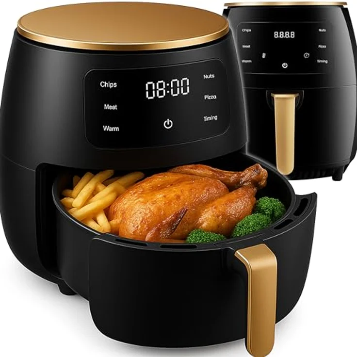 Retoo Heißluftfritteuse 6L Airfryer 2400W, 6 Programme, leise, Schwarz und Gold, LCD Display, LED Touchscreen – Bild 1