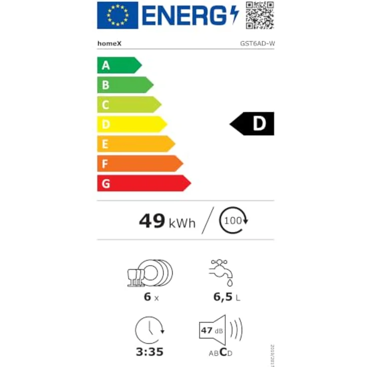 homeX GST6AD-W Mini Geschirrspüler, Tischgeschirrspüler für 6 Maßgedecke, 6 Programme, AquaStop, Energieeffizienzklasse D, Weiß – Bild 13