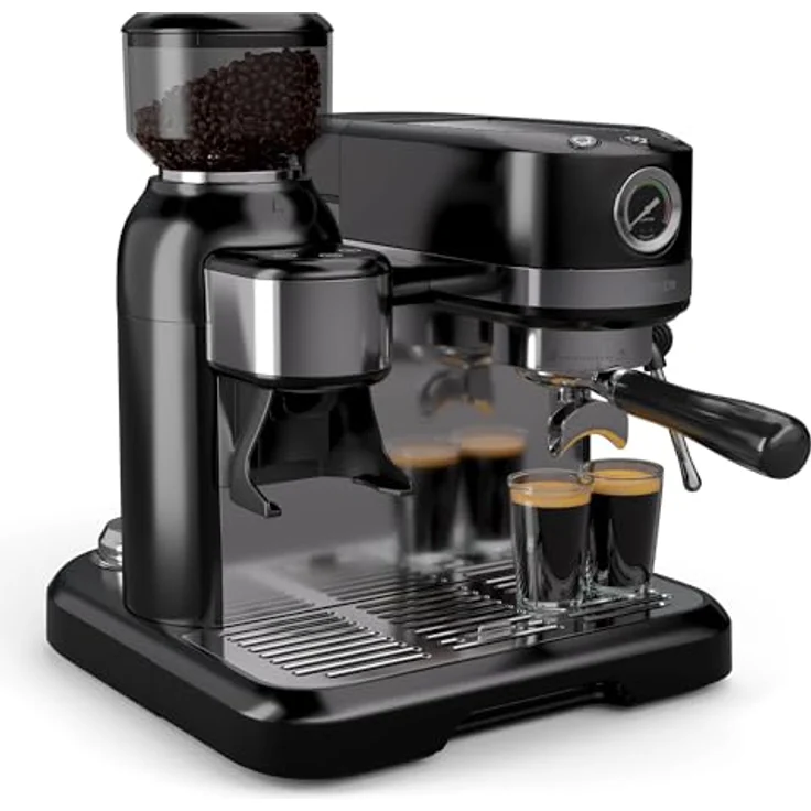 Klarstein Bella Café Siebträgermaschine Mit Mahlwerk – Integriertes Kegelmahlwerk, 19 Bar, Milchaufschäumer, Thermo-Block, Schwarz – Bild 1