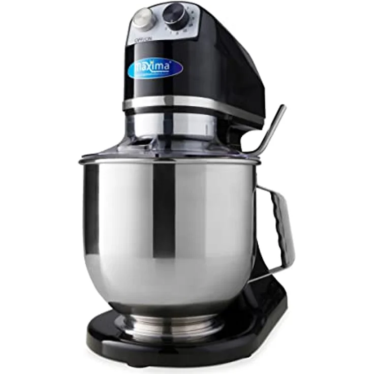 Maxima Planetenmixer 7 l, Küchenmaschine mit Edelstahl-Rührschüssel, 11 Geschwindigkeiten, schwarz, für bis zu 2 kg Teig – Bild 1