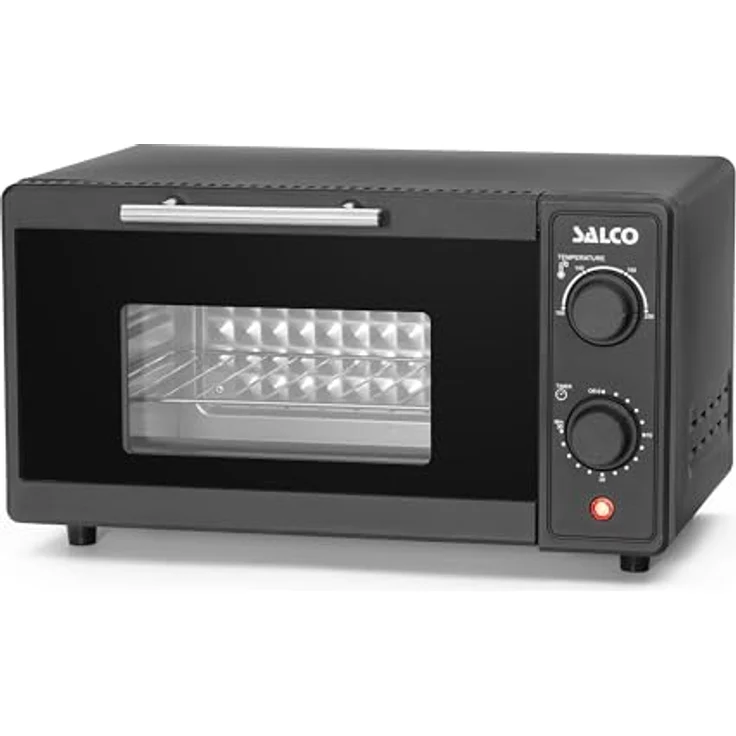 Salco Mini-Backofen MB-9001, 700W, Kapazität 9 Liter, Grill, Timer, Abschaltautomatik, Alu-Backblech und Rost, Toasten, Grillen, Überbacken, Großes Sichtfenster, schwarz-matt – Bild 1